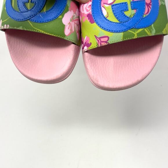 Gucci x Ken Scott GG Pursuit Floral Print Slide Slip On Flat Sandals Pink EU 37 - Picture 10 of 15